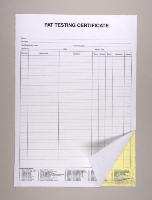 PAT Testing Form Pad A4 – Carbonless (NCR) – Standard